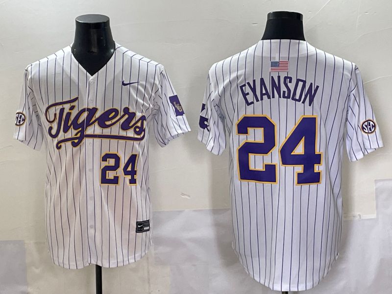 Men 2025 LSU Tigers #24 Eyanson White Stripe Nike Joint Name Nike NCAA Jersey style 6->ncaa teams->NCAA Jersey